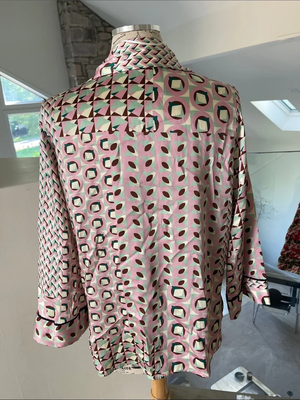 Zara Pink Geometric Double-Breasted Blazer